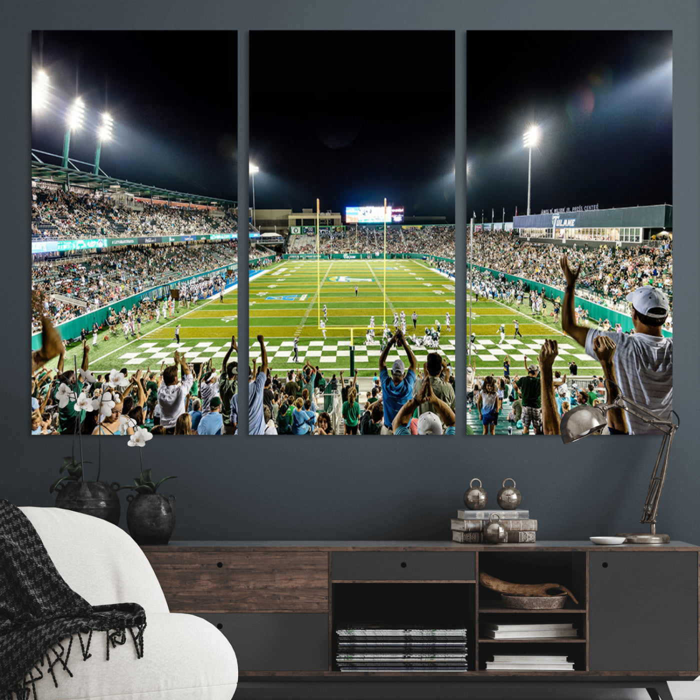 MGV-CV-48X32-3P - The Tulane University Green Wave Football Team Print - New Orleans Yulman Stadium Wall Art Canvas
