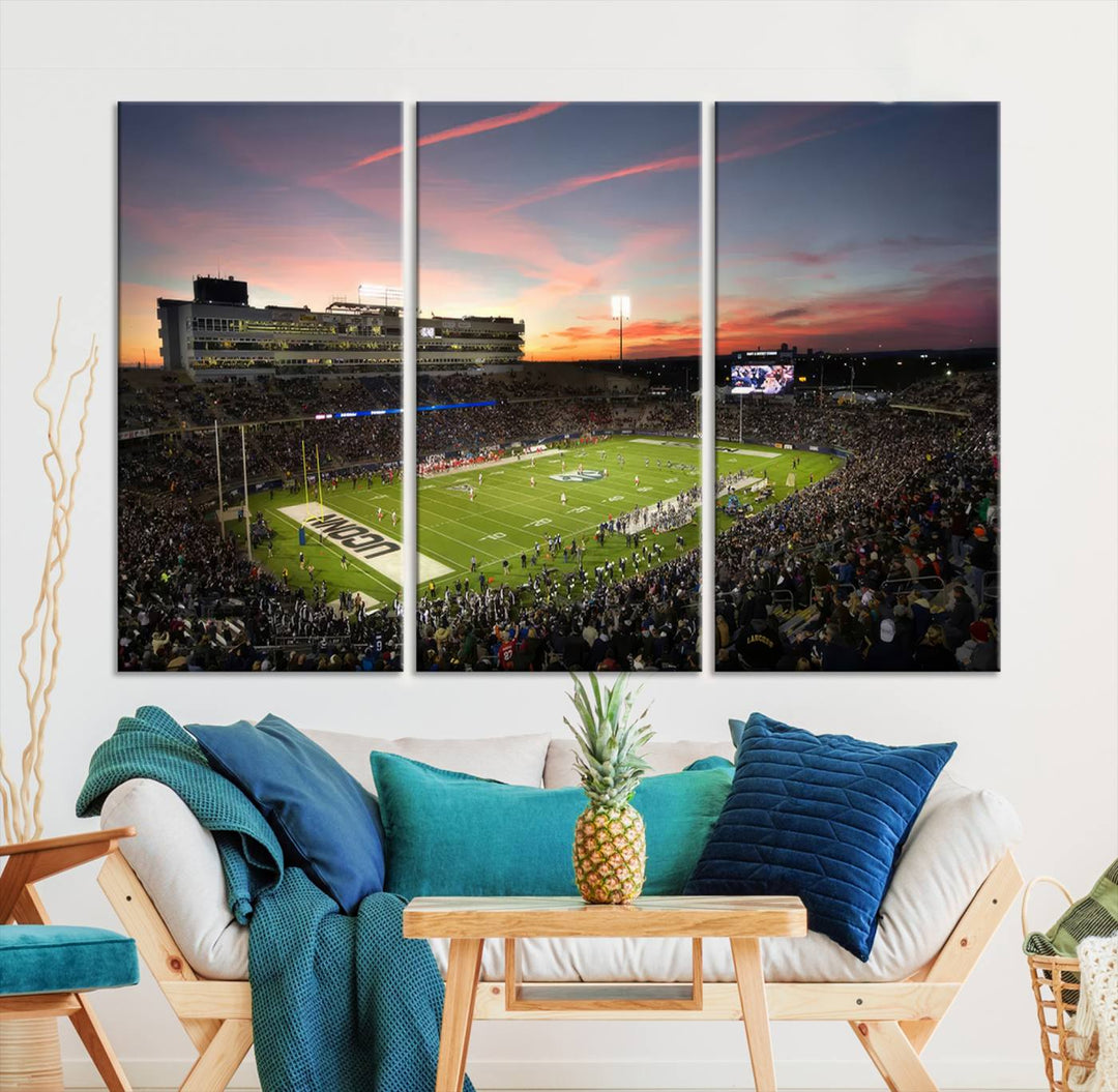 The University of Connecticut UCONN Huskies Football Team Print - East Hartford Pratt & Whitney Stadium Wall Art Canvas Print