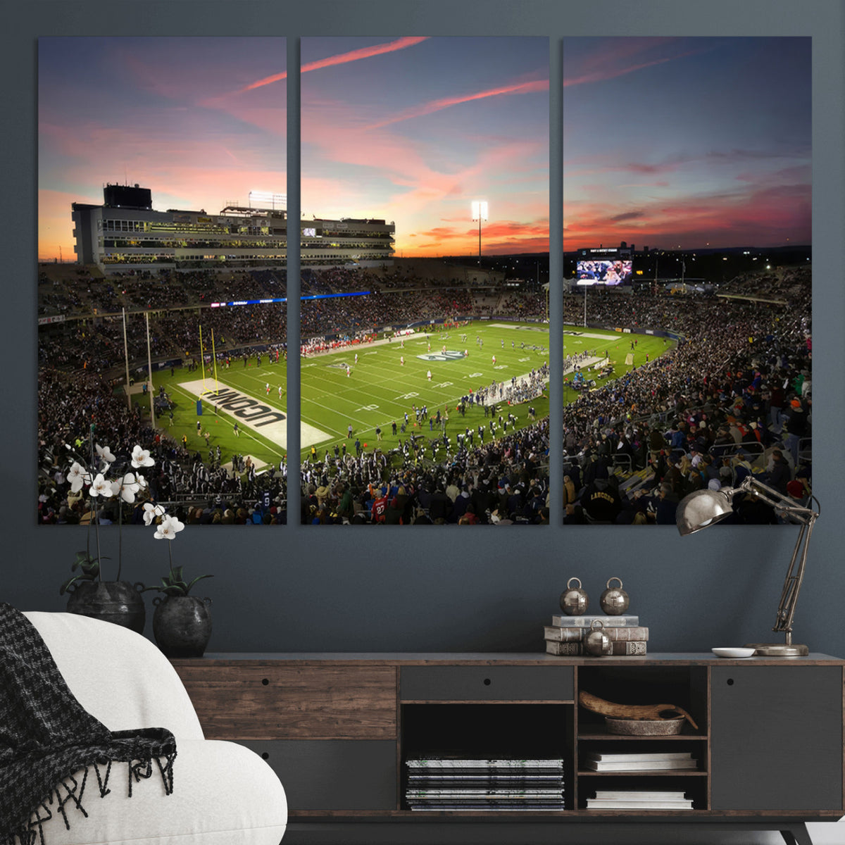 64416-MGV-CV-36X24 - The University of Connecticut UCONN Huskies Football Team Print, Framed and Ready to Hang
