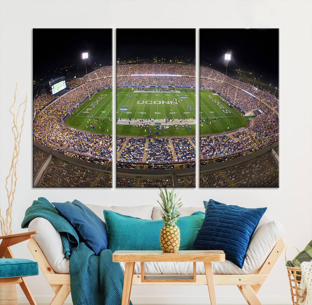 The University of Connecticut UCONN Huskies Football Team Print - East Hartford Pratt & Whitney Stadium Wall Art Canvas Print