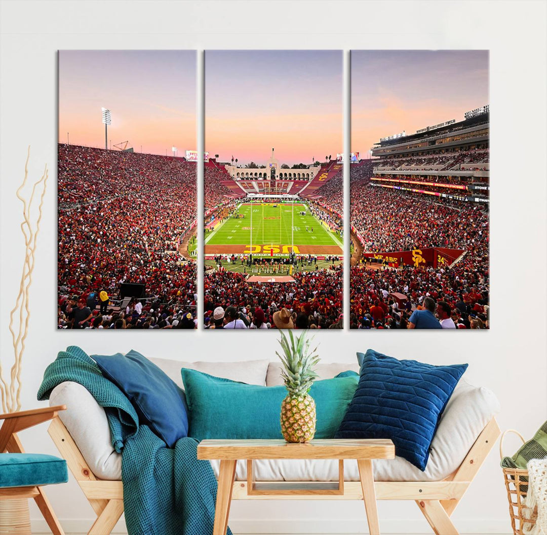 The University of Southern California USC Trojans Football Team Print - Los Angeles Memorial Coliseum Stadium Wall Art Canvas Print