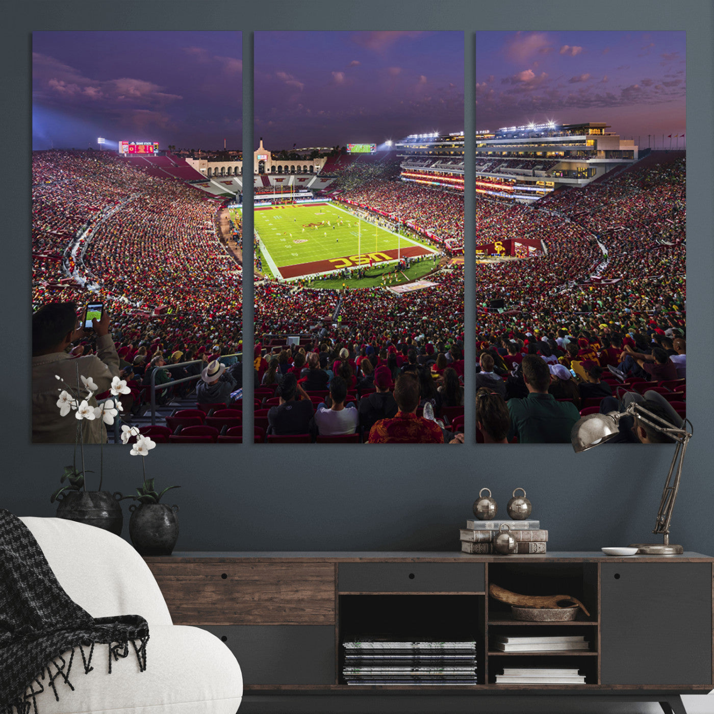 MGV-CV-48X32-3P - The University of Southern California USC Trojans Football Team Print - Los Angeles Memorial