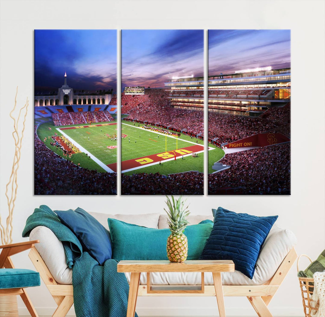 The University of Southern California USC Trojans Football Team Print - Los Angeles Memorial Coliseum Stadium Wall Art Canvas Print