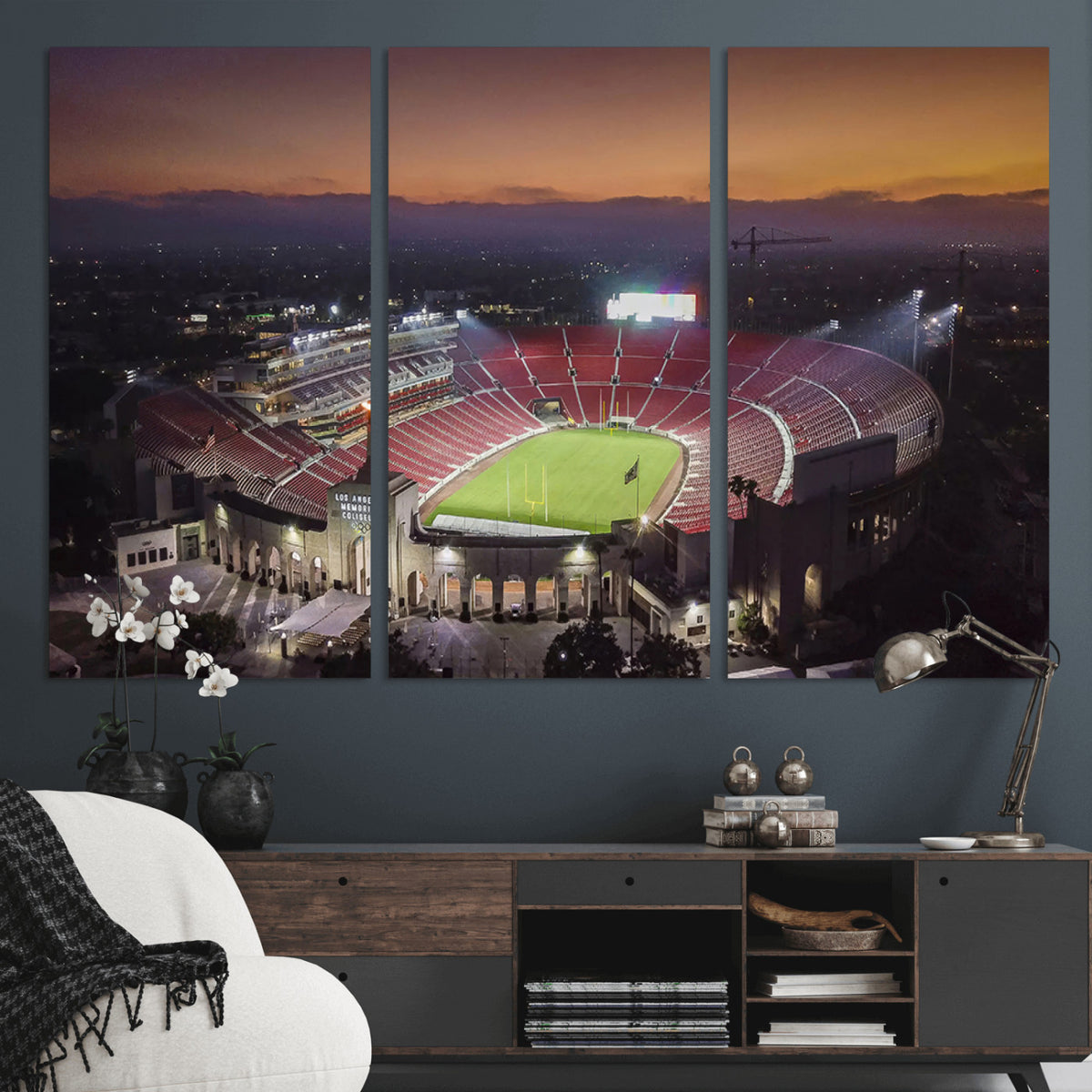 50666-MGV-CV-36X24 - The University of Southern California USC Trojans Football Team Print, Los Angeles Memorial Coliseum