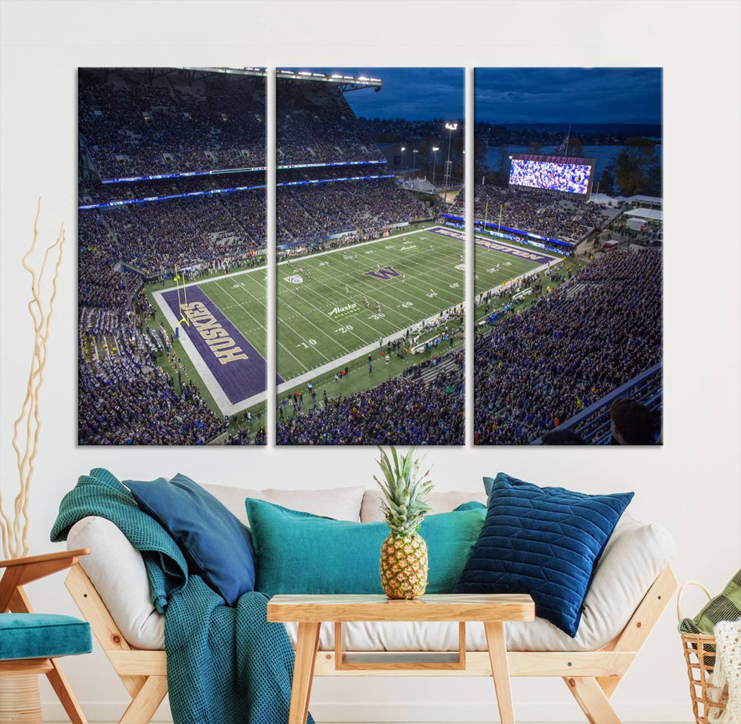 The University of Washington Huskies Football Team Print - Seattle Husky Stadium Wall Art Canvas Print