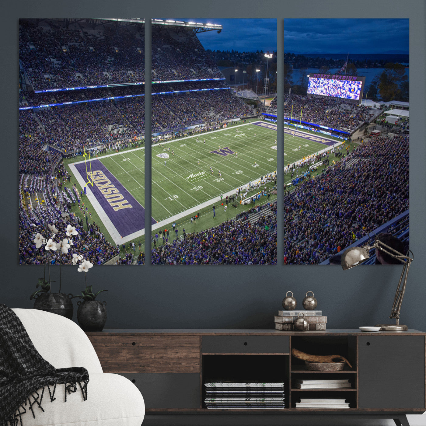 MGV-CV-48X32-3P - The University of Washington Huskies Football Team Print - Seattle Husky Stadium Wall Art Canvas