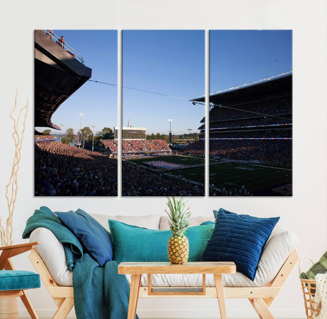 The University of Washington Huskies Football Team Print - Seattle Husky Stadium Wall Art Canvas Print