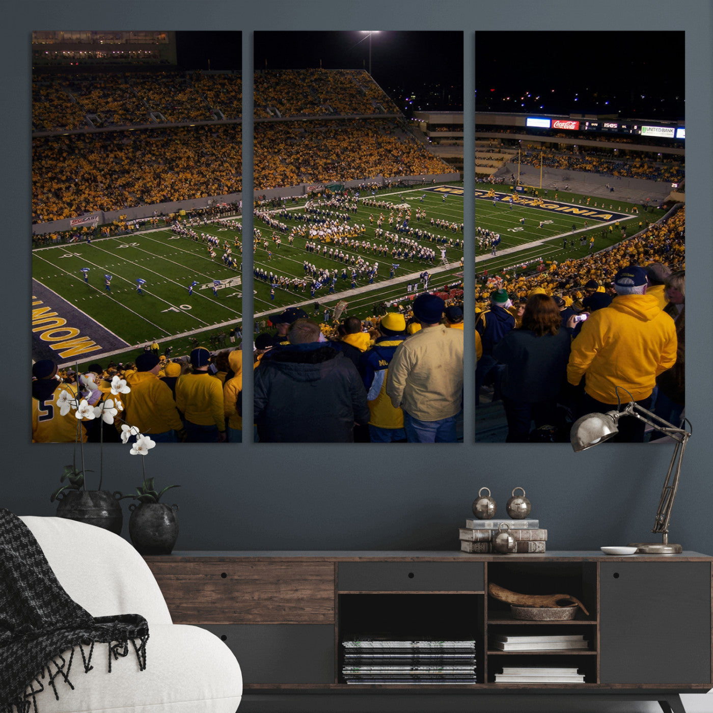 MGV-CV-48X32-3P - West Virginia Uni Mountaineers Football Team Print - Milan Puskar Stadium Canvas Print Wall Art,