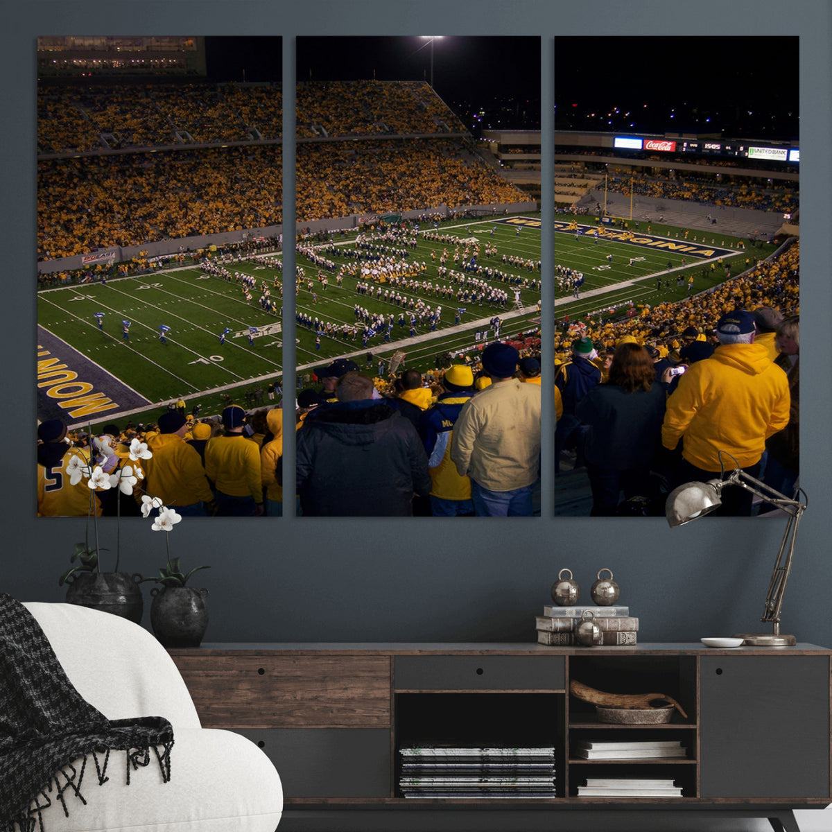 58154-MGV-CV-36X24 - West Virginia University Mountaineers Football Team Print, Milan Puskar Stadium, Morgantown