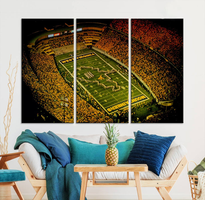 West Virginia University Mountaineers Football Team Print - Milan Puskar Stadium Canvas Print Wall Art, Morgantown City Print