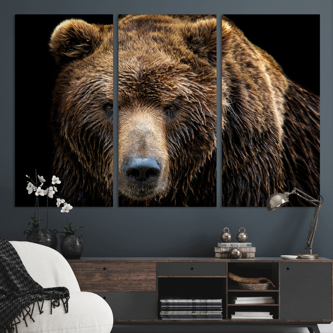 MGV-CV-48X32-3P - Grizzly Brown Bear Canvas Wall Art, Wildlife Animal Canvas Artwork Bear Print, Bear Wall Art Print,