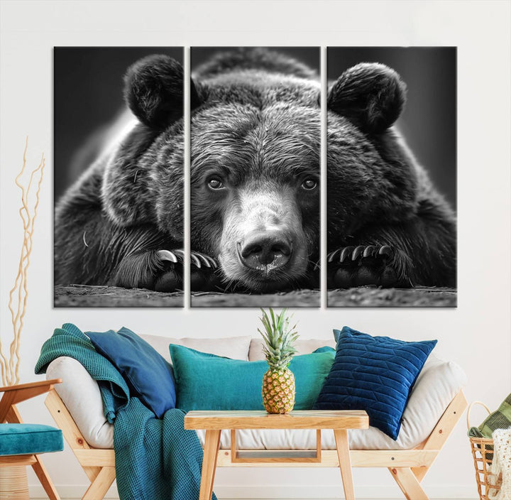 Resting Grizzly Bear Canvas Print | Ready to Hang Wall Art | Rustic Cabin & Farmhouse Decor | Wildlife Art