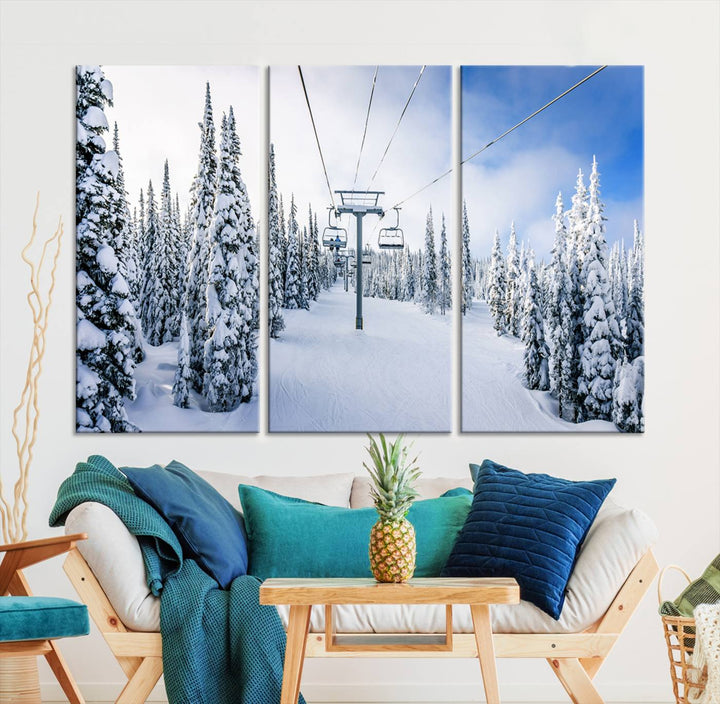 Winter Ski Lift Landscape Wall Art | Snowy Mountain Adventure | Framed and Ready to Hang | Perfect for Cabin Wall Art, Farmhouse Decor