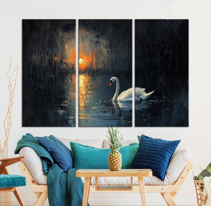 Abstract Swan on Water Wall Art Canvas Print - Elegant Nature Scene for Modern Home Decor