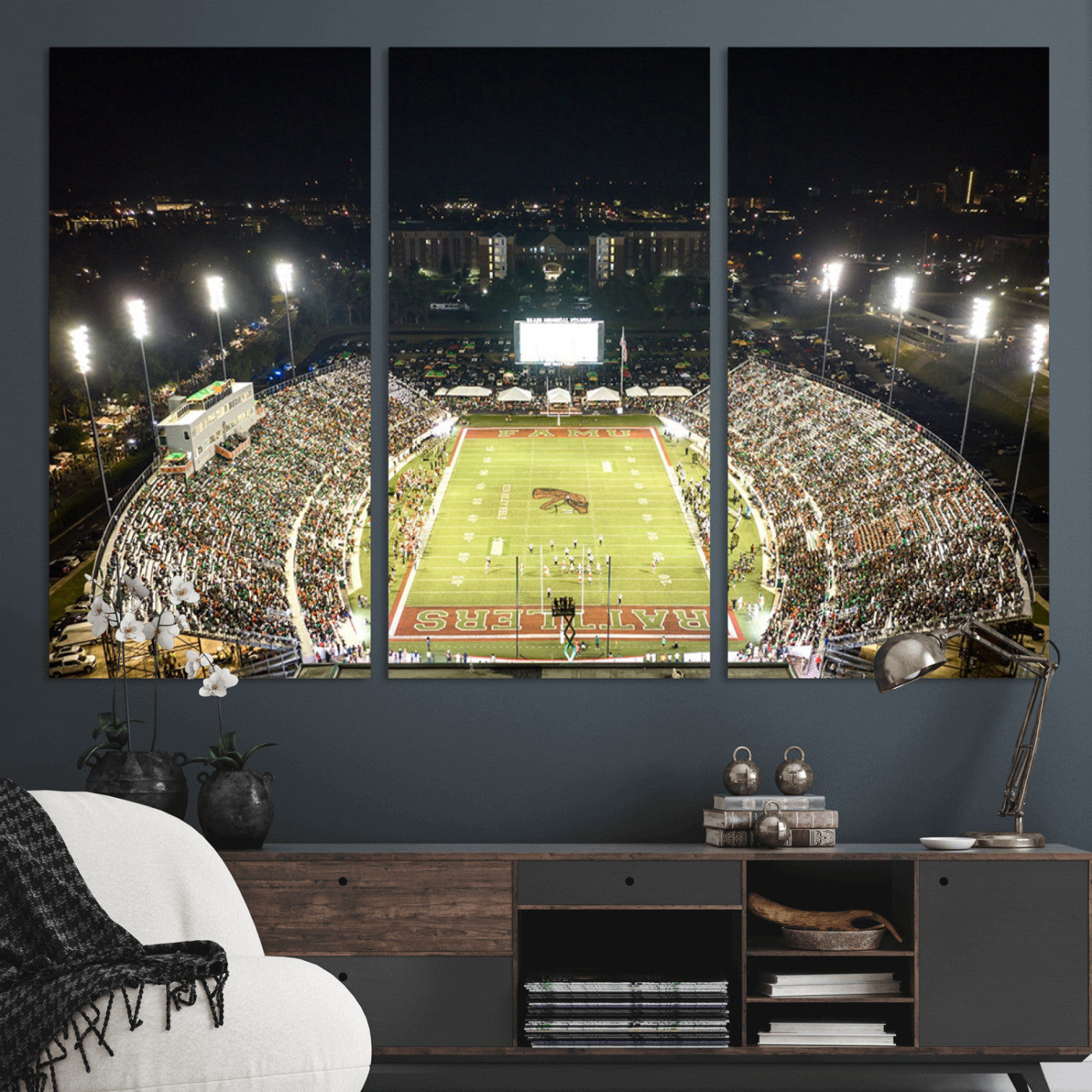 MGV-CV-48X32-3P - Florida A&M Rattlers Football Team Print - Tallahassee Bragg Memorial Stadium Wall Art Canvas Print