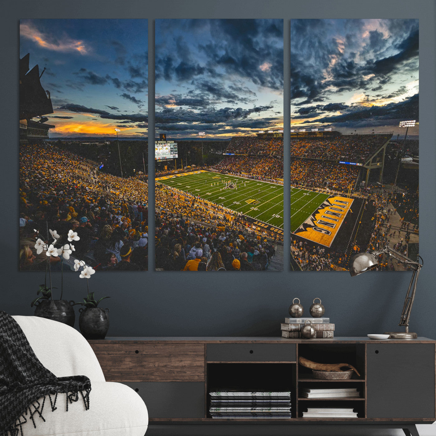 MGV-CV-48X32-3P - University of Wyoming Cowboys Football Team Print - Laramie War Memorial Stadium Wall Art Canvas