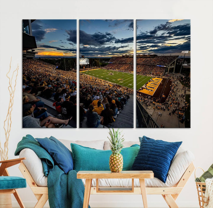 Cowboy Football War Memorial Stadium Wall Art | Ready to Hang Canvas Print of College Football Stadium at Sunset | Perfect for Sports Fans and Football Enthusiasts