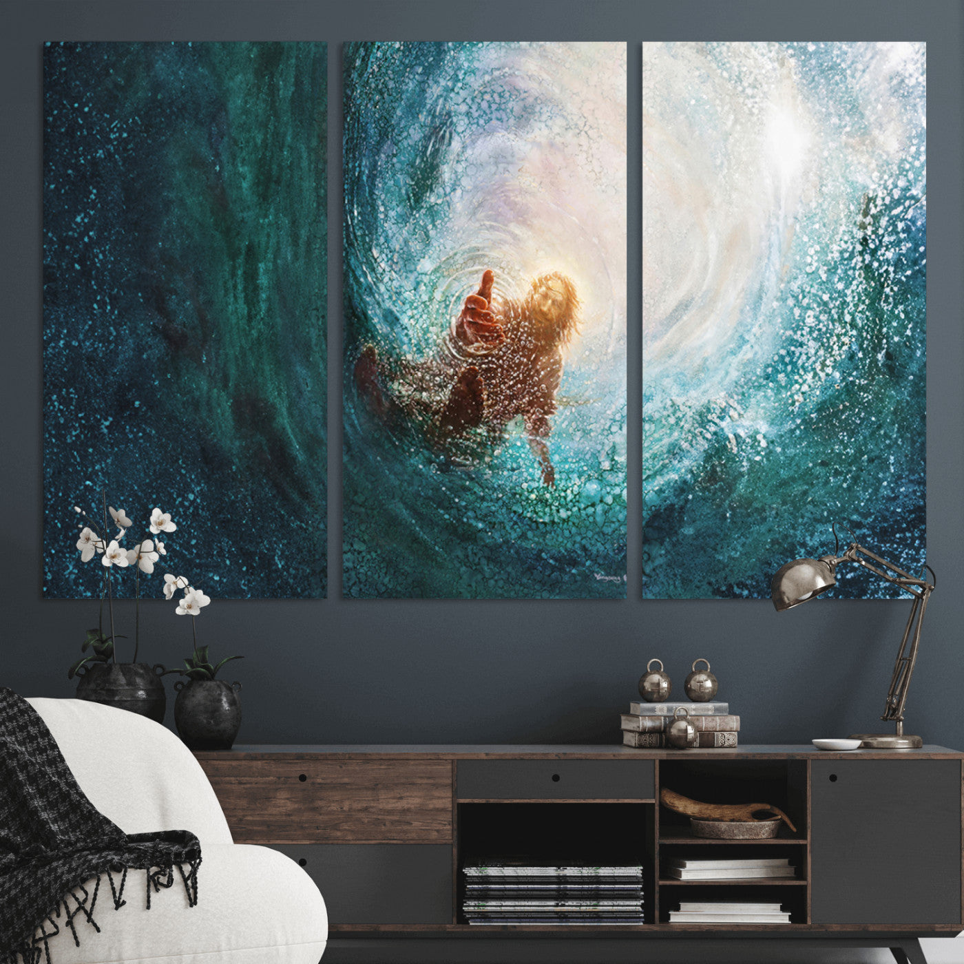 MGV-CV-48X32-3P - Powerful Jesus Canvas Print - Hand of Salvation, Inspirational Wall Art - Framed, Ready to Hang for
