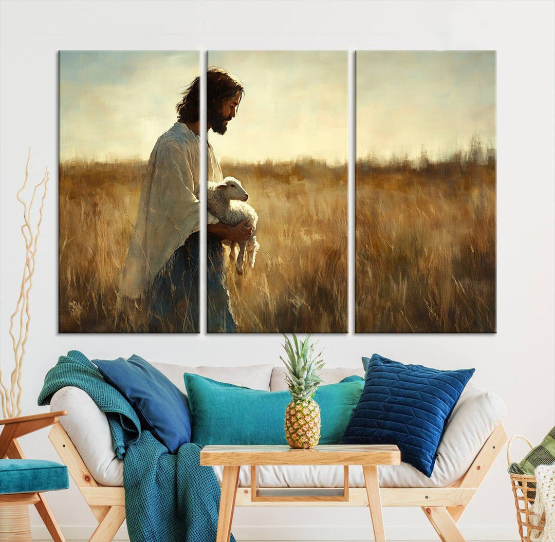 Jesus the Good Shepherd Wall Art Canvas Print - Inspirational Christian Religious Print for Prayer Room Decor