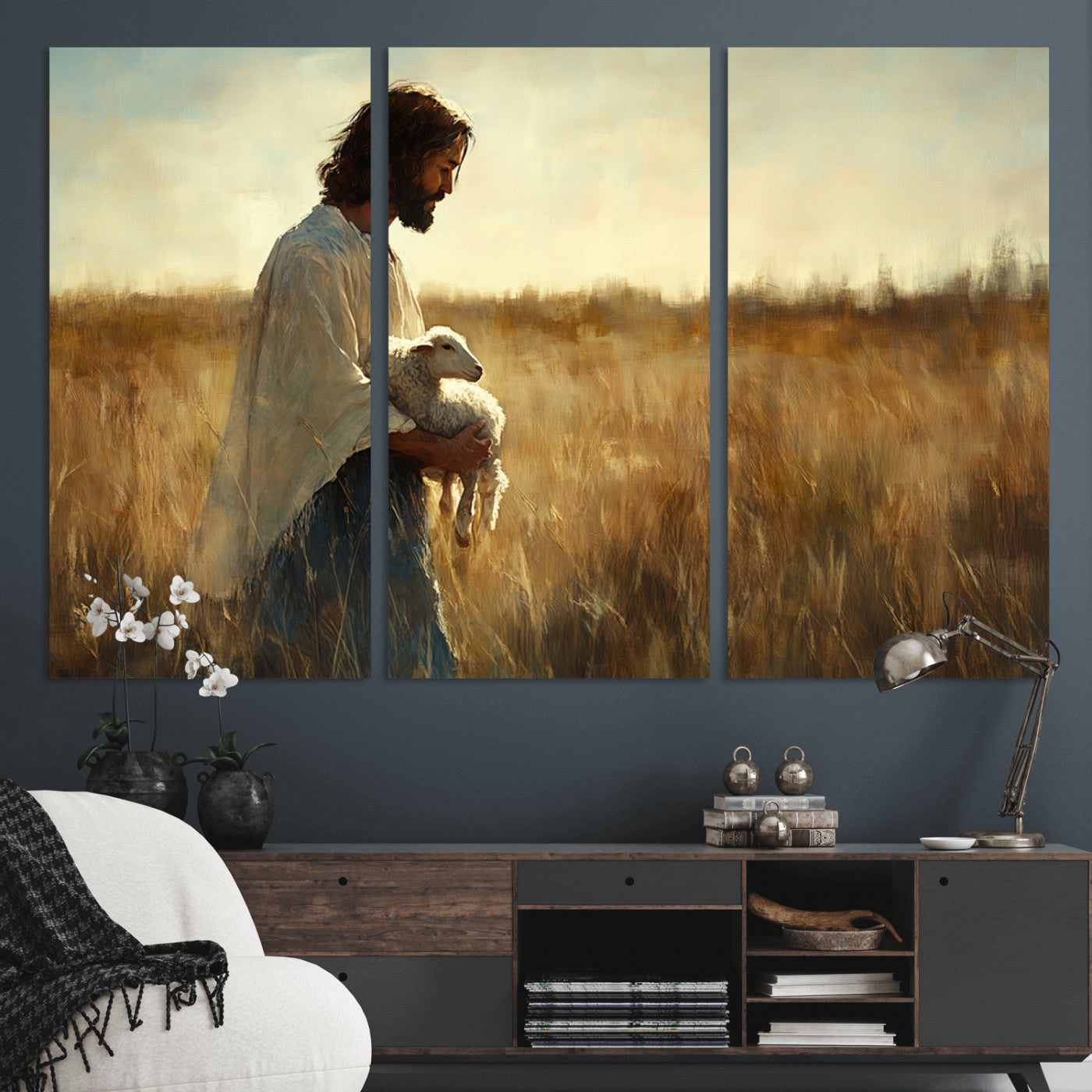 MGV-CV-48X32-3P - Jesus the Good Shepherd Wall Art Canvas Print - Inspirational Christian Religious Print for Prayer