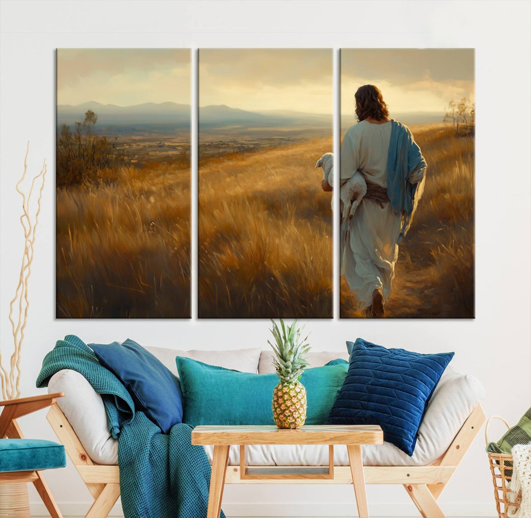 Jesus the Good Shepherd Wall Art Canvas Print - Inspirational Christian Religious Print for Prayer Room Decor