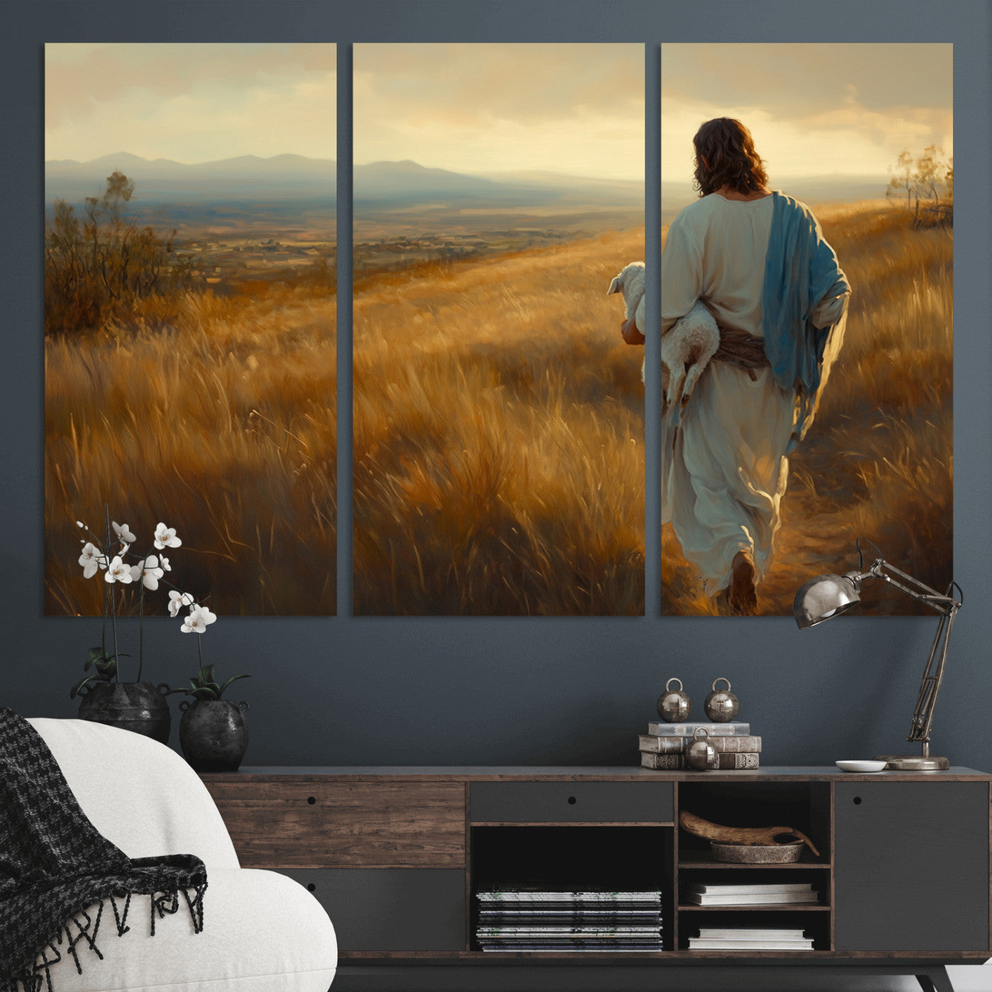 MGV-CV-48X32-3P - Jesus the Good Shepherd Wall Art Canvas Print - Inspirational Christian Religious Print for Prayer