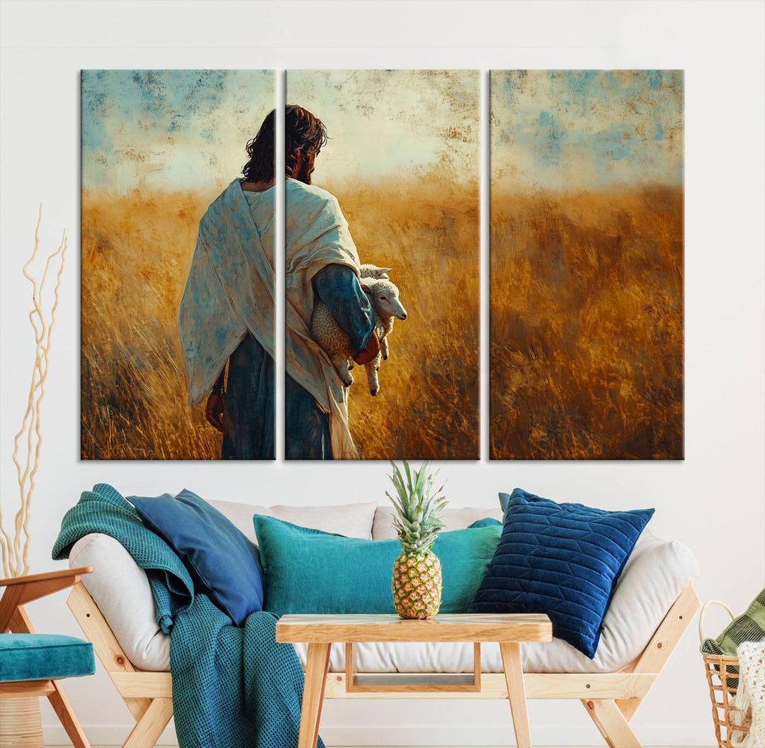 Jesus the Good Shepherd Wall Art Canvas Print - Inspirational Christian Religious Print for Prayer Room Decor