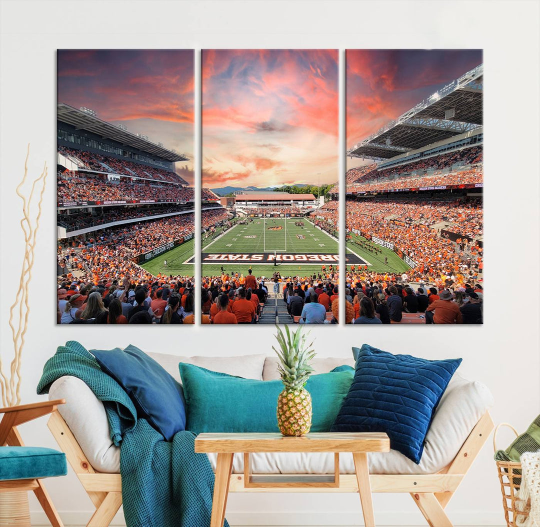 Oregon State Beavers Football Team Print - Corvallis Reser Stadium Wall Art Canvas Print