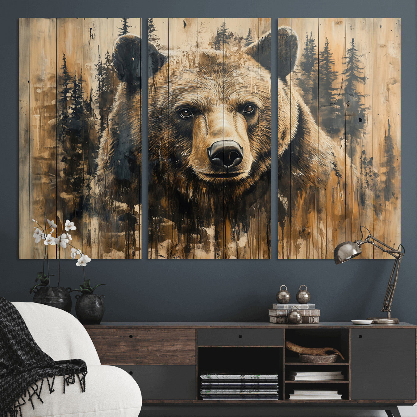 MGV-CV-48X32-3P - Majestic Grizzly 399 Bear Wall Art | 3-Panel Rustic Canvas Print for Living Room, Office, or Cabin