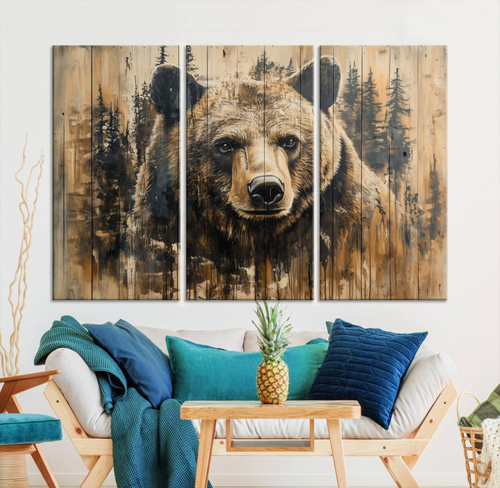 Rustic Bear Wall Art Canvas Print | Framed & Ready to Hang | Rustic Animal Artwork for Living Room, Office, Cabin, or Nature-Inspired Décor