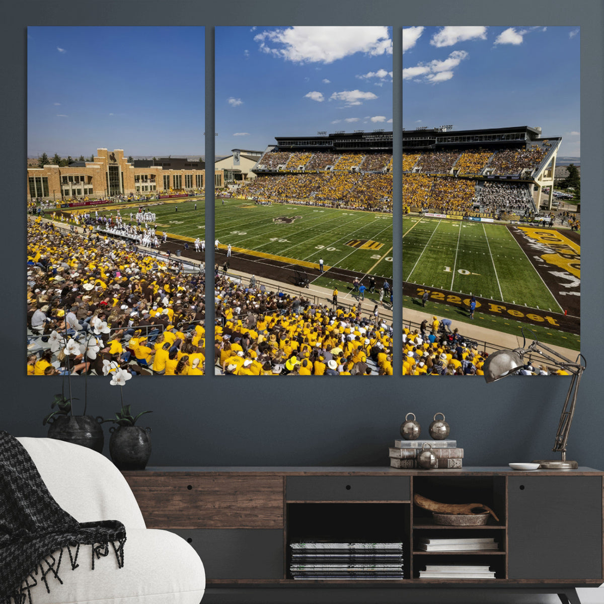 75112-MGV-CV-36X24 - University of Wyoming Cowboys Football Team Print, Laramie, Home Bar Wall Decor