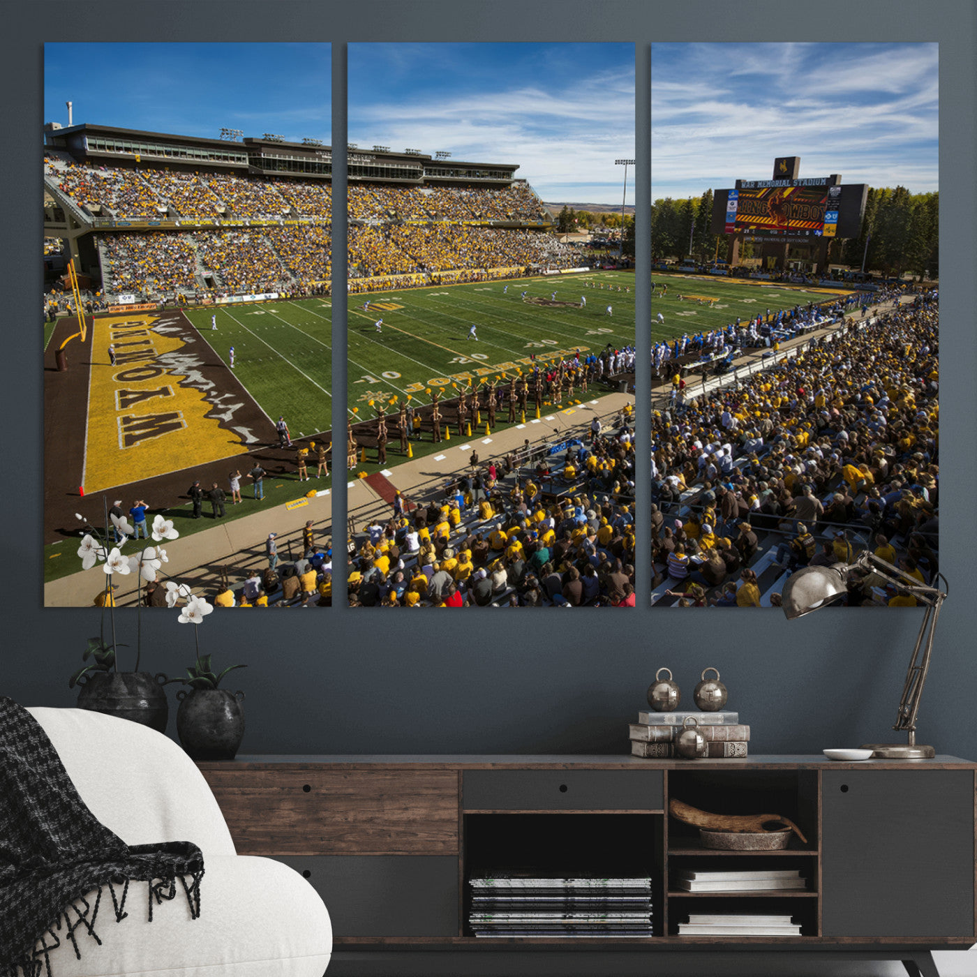 MGV-CV-48X32-3P - University of Wyoming Cowboys Football Team Print - Laramie Jonah Field War Memorial Stadium Wall