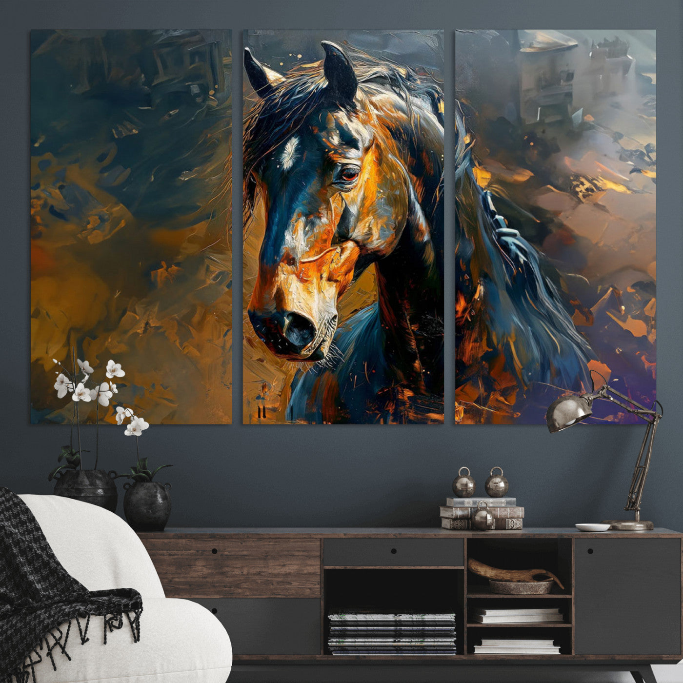 MGV-CV-48X32-3P - Abstract Horse Wall Art Canvas Print | Farmhouse Wall Decor | Western Cabin Art | Rustic Horse Decor