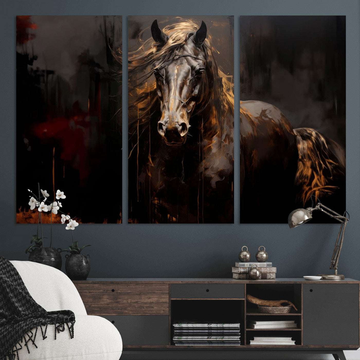 MGV-CV-48X32-3P - Abstract Black Horse Canvas Print for Farmhouse Wall Art | Abstract Equine Wall Art | Western Decor