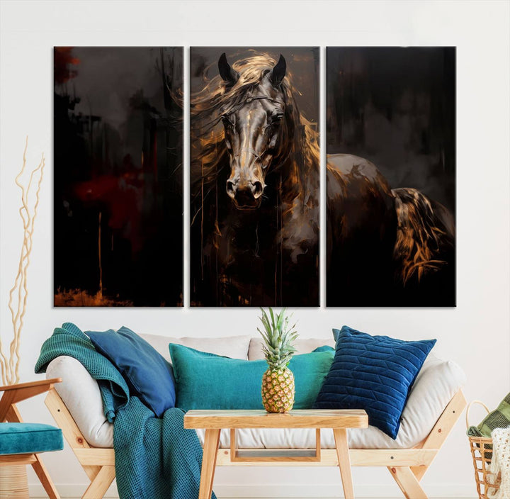 Abstract Black Horse Canvas Print | Abstract Equine Wall Art | Western Decor Print | Horse Lover Gift | Farmhouse & Cabin Wall Art