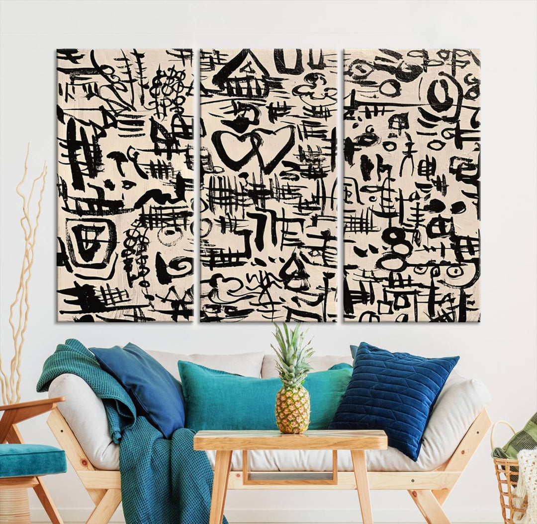 Love-in-People and Love and Chaos Abstract Wall Art | Bold Black and White Ready to Hang | Modern Expressionist Graffiti-Inspired Decor