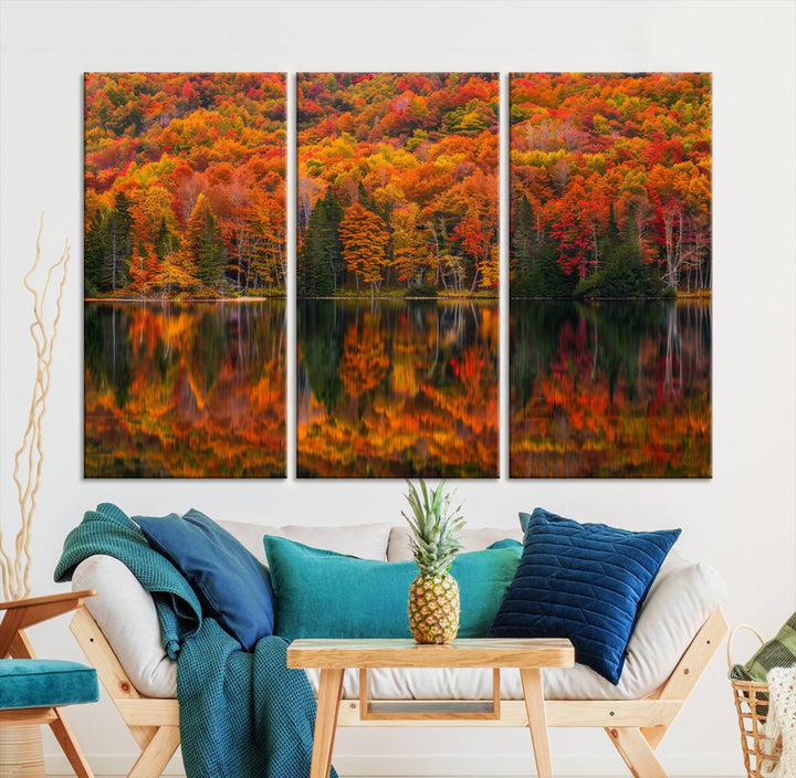 Autumn Reflection Canvas Print, Stunning Fall Foliage Wall Art, Serene Lake Landscape, Perfect Seasonal Decor Print