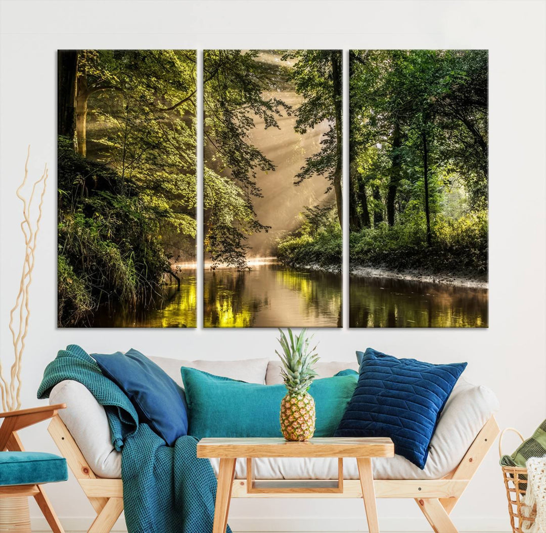 Forest River Landscape Wall Art | Ready to Hang Canvas Print | Perfect for Farmhouse Wall Decor, Cabin Wall Art, Nature-Inspired Home Décor