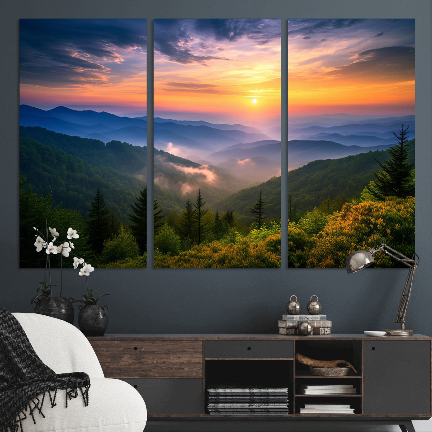 MGV-CV-48X32-3P - Majestic Mountain Sunrise Print | Landscape Wall Art | Canvas Print Ready to Hang | Farmhouse Wall