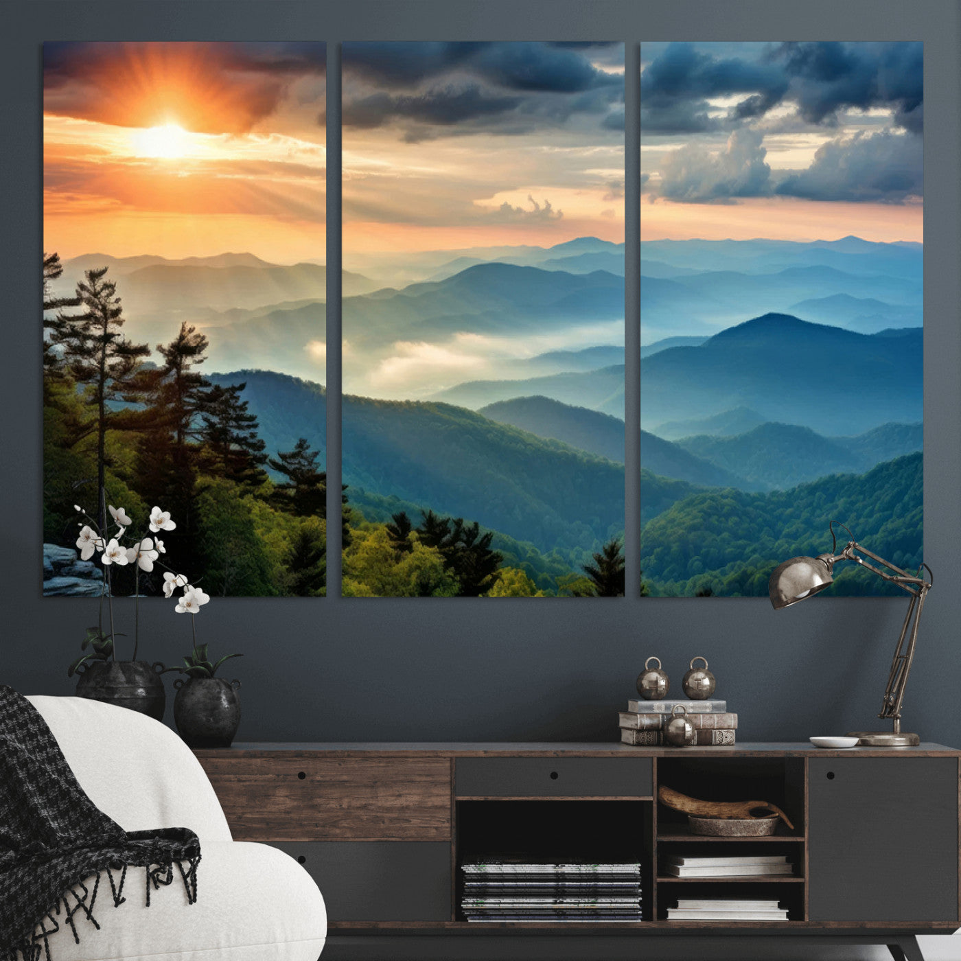 MGV-CV-48X32-3P - Sunrise Over Mountain Range Wall Art Canvas Print, Farmhouse Wall Decor, Cabin Wall Art
