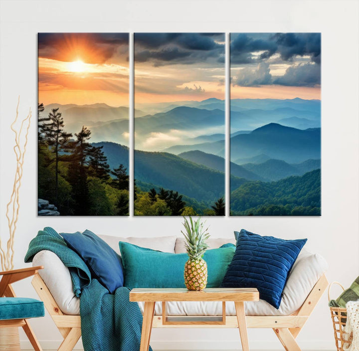 Sunrise Over Mountain Range Wall Art | Canvas Print Ready to Hang | Perfect for Farmhouse Wall Decor, Cabin Wall Art, Nature-Inspired Home