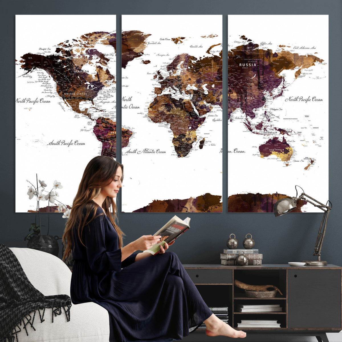 50611-PAN-FL-20X10 - World Map Canvas Print | Detailed Map of the World Wall Art