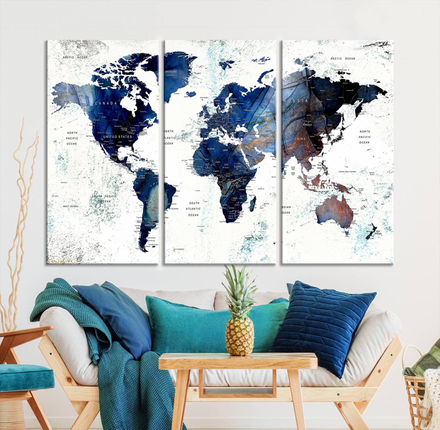 27071-MGV-CV-36X24-Push Pin World Map Canvas Print – Framed Wall Art for Couples to Track Their Travels – Anniversary Gift or Home Adventure Decor