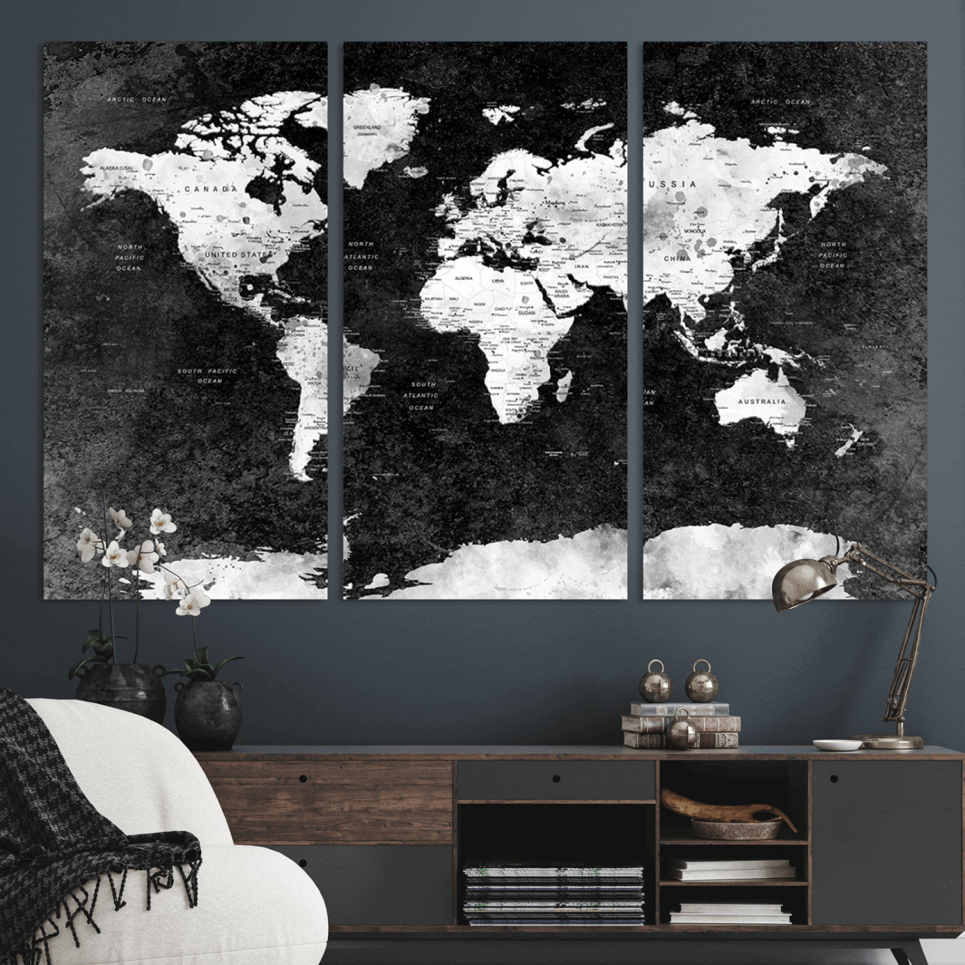 MGV-CV-48X32-3P - Push Pin World Map Canvas Print – Framed Wall Art for Couples to Track Their Travels – Anniversary