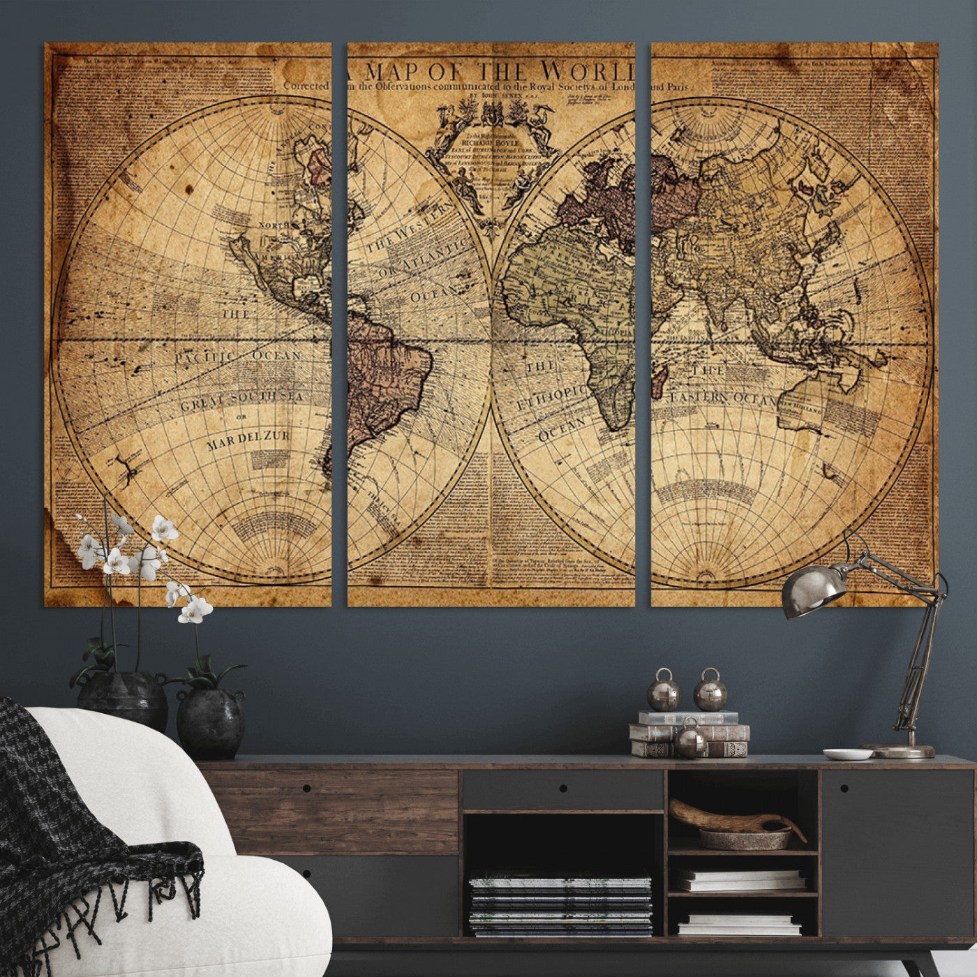 MGV-CV-48X32-3P - Push Pin World Map Canvas Print – Framed Wall Art for Couples to Track Their Travels – Anniversary