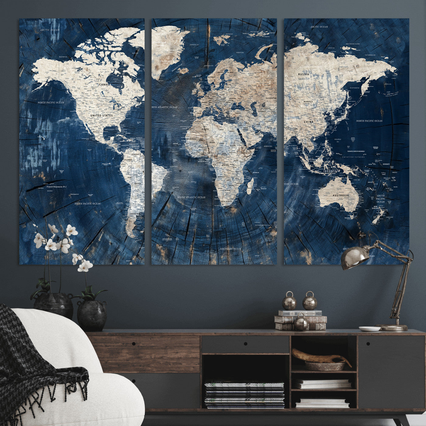 MGV-CV-48X32-3P - Push Pin World Map Canvas Print – Framed Wall Art for Couples to Track Their Travels – Anniversary