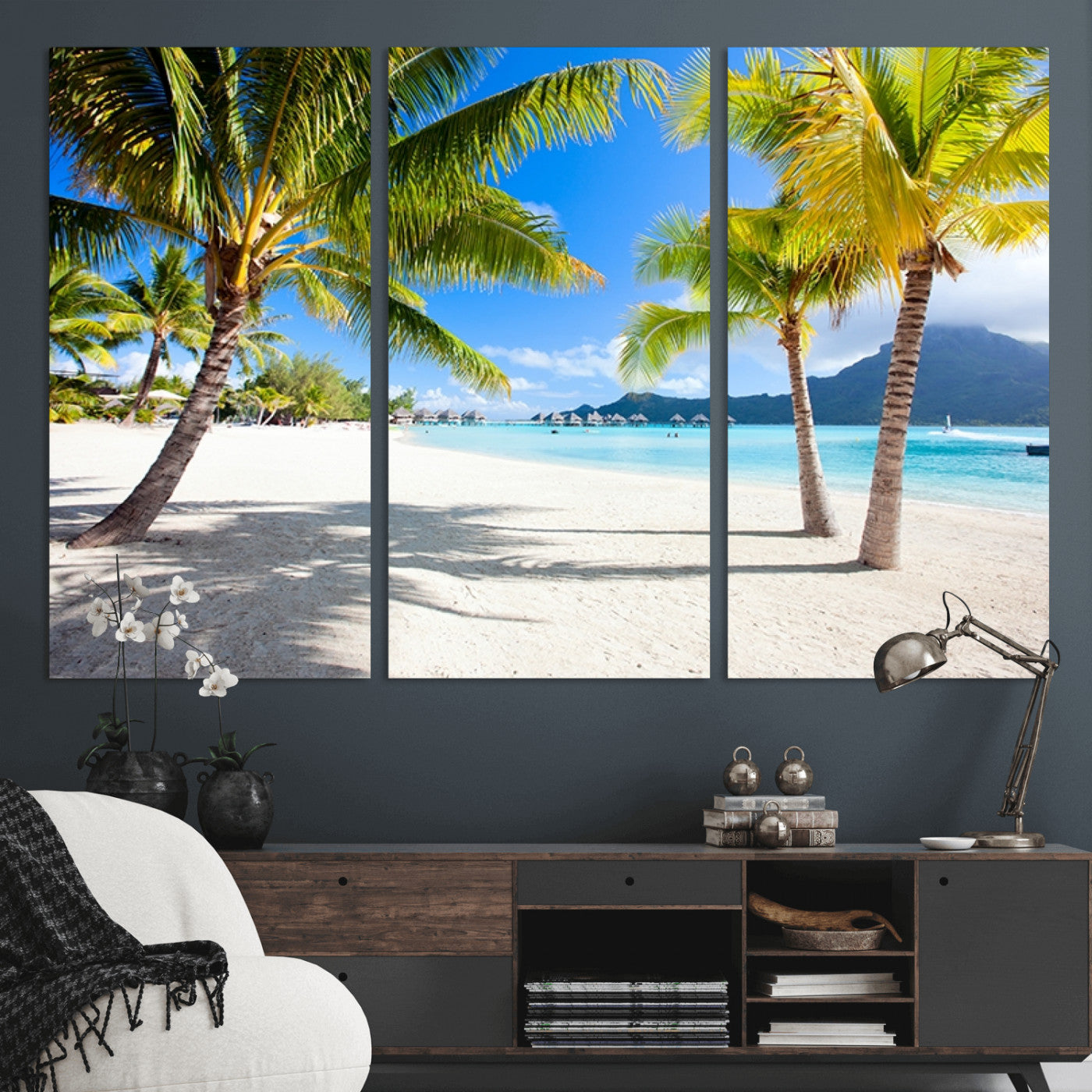 MGV-CV-48X32-3P - Blue Beach and Sea Wall Art Canvas Print