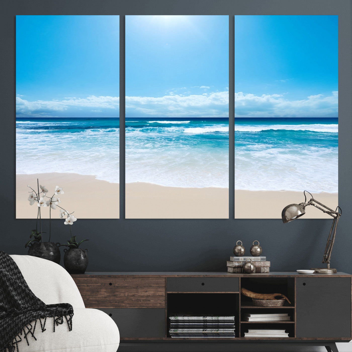 45929-MGV-CV-36X24-Wall Art Canvas Print Shiny Blue Sea and Beach