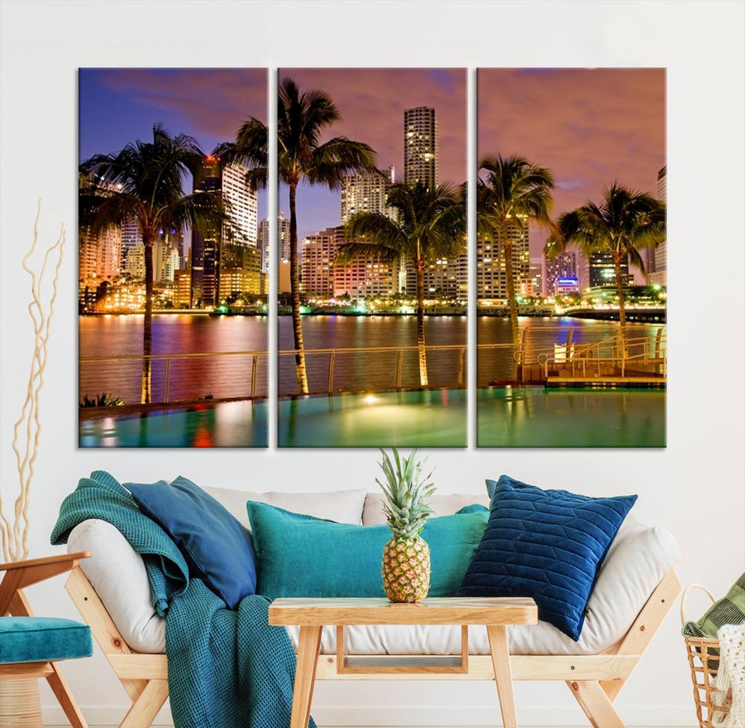 Art mural MIAMI Impression sur toile Miami Skyline avec palmiers