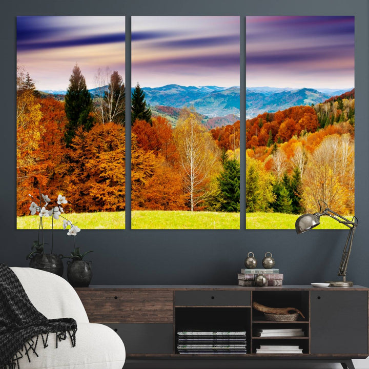 Autumn Forest Mountain Wall Art Canvas Print | Colorful Giclee Forest Canvas Print | Scenic Landscape Art for Living Room Decor Art Print